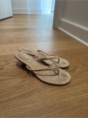 SHEIN Beige Suede Kitten-Heel Flip Flop Sandals - Women